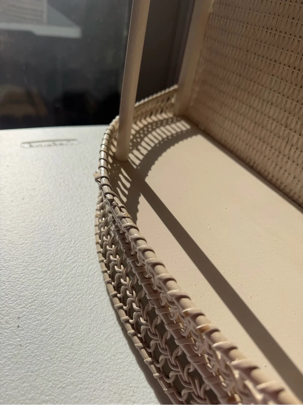 Vintage Curved Woven Wicker Metal 2-Tier Display Shelf Cottage Shabby Chic